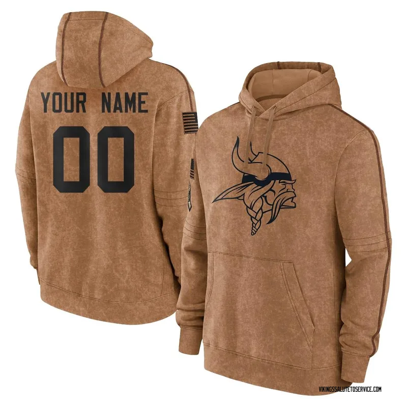 Men's Custom Minnesota Vikings Brown 2023 Salute To Service Club Pullover Hoodie