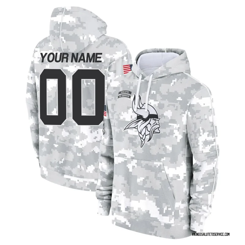 Men's Custom Minnesota Vikings Camo Arctic 2024 Salute to Service Club Fleece Pullover Hoodie