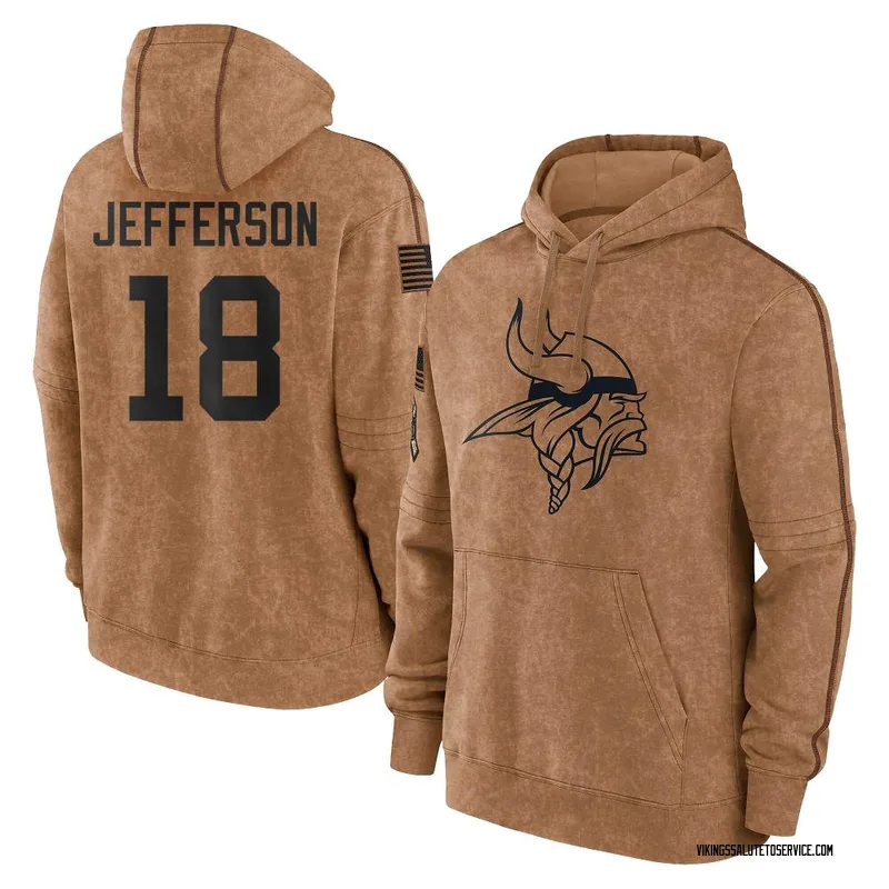 Youth Justin Jefferson Minnesota Vikings Brown 2023 Salute To Service Club Pullover Hoodie