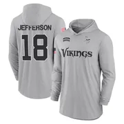 Youth Justin Jefferson Minnesota Vikings Gray 2024 Salute to Service Lightweight Performance Long Sleeve Hooded T-Shirt