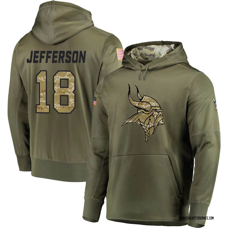 Youth Justin Jefferson Minnesota Vikings Olive Salute to Service Pullover Hoodie